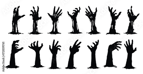 halloween zombie hands isolated vector silhouettes vector
