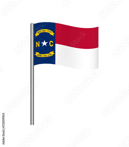 Free Download Vector illustration of the North Carolina state flag waving on a flagpole, isolated on white background. Perfect for design, educational, and patriotic projects. - GFXLoad