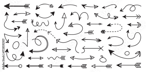 hand drawn black arrow collection diverse styles straight vector illustration