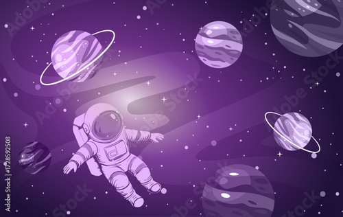 Space Background With Planets And Astronaut Floating In Space , Science Concept vector illustration design.