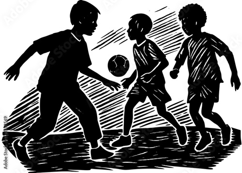 Kids Playing Football Silhouette, Sports and Fitness SVG, PNG