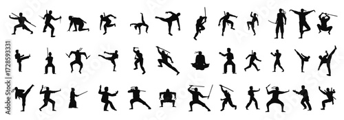 group of man fighters vector silhouette isolated vector illustration