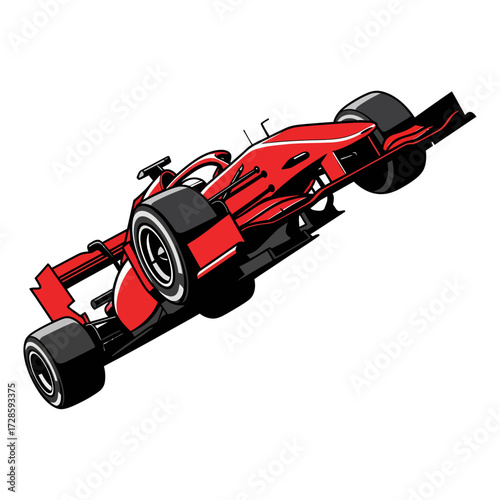 A dynamic vector illustration of a sleek, vibrant red Formula 1 race car, embodying the thrilling essence of high-speed motorsport and cutting-edge automotive design.