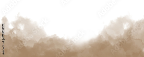 Dust sand soil smoke cloud overlay isolated on transparent and white background. Brown sandstorm smoke sand dust explosion rising. Design elements for Compositing, cutout