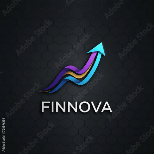 Sleek fintech logo, abstract graph chart trending upward