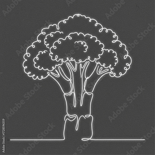 Single continuous line drawing of a piece of broccoli