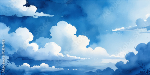 A beautiful blue sky filled with fluffy white clouds drifts high in the day's atmosphere