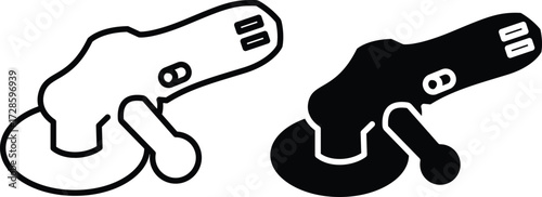 Electric Angle Grinder Icon Set Depicting Power Tool for Cutting and Polishing and Vector Silhouette..eps