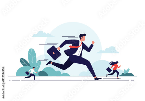 Business people running in a hurry towards their goals.