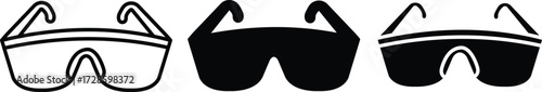 Protective Safety Glasses Icon Set for Industrial, Laboratory, and Construction Use.