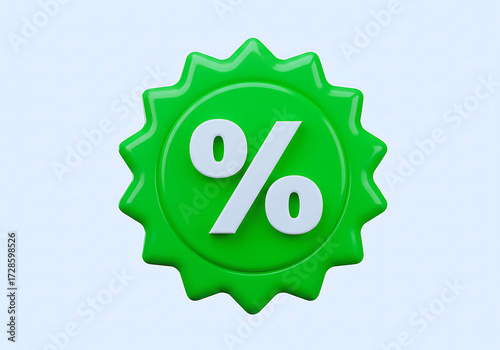 Green percentage discount button isolated on transparent background