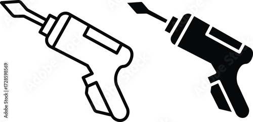 Soldering Gun Icon Set Representing Electric Handheld Welding Repair Tools and Vector Silhouette..eps