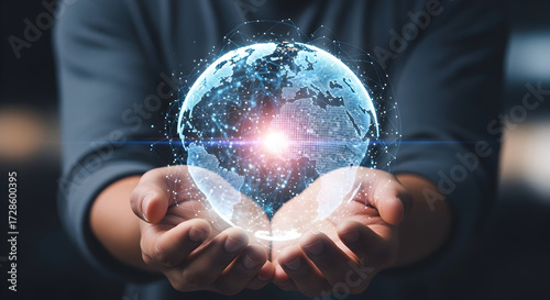 3D rendering of a glowing Earth with digital connections, symbolizing global data and interconnectivity.