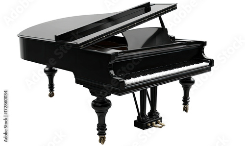 A black upright grand piano