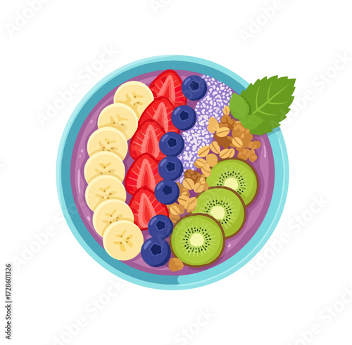 Colorful fruit smoothie bowl illustration