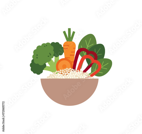 Colorful vegetables and grains in a bowl illustration