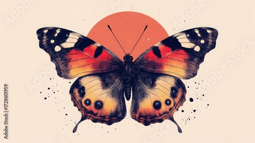 Vintage Butterfly Collage with Girly Aesthetic in Retro Bitmap Style for Poster or T-shirt