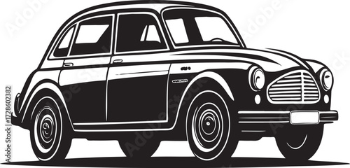 Black and white illustration of a vintage sedan car vintage car automobile