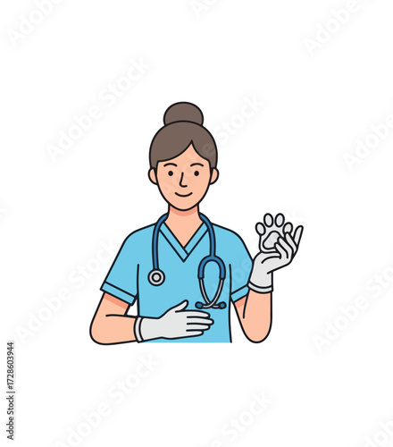 Friendly veterinarian holding animal paw print