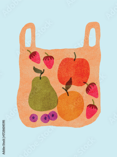 Riso Print Style Groceries Fresh Fruit Plastic Bag