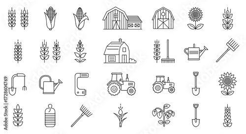 Collection of Thin Line Vector Farming and Agriculture Icons for Modern Infographics