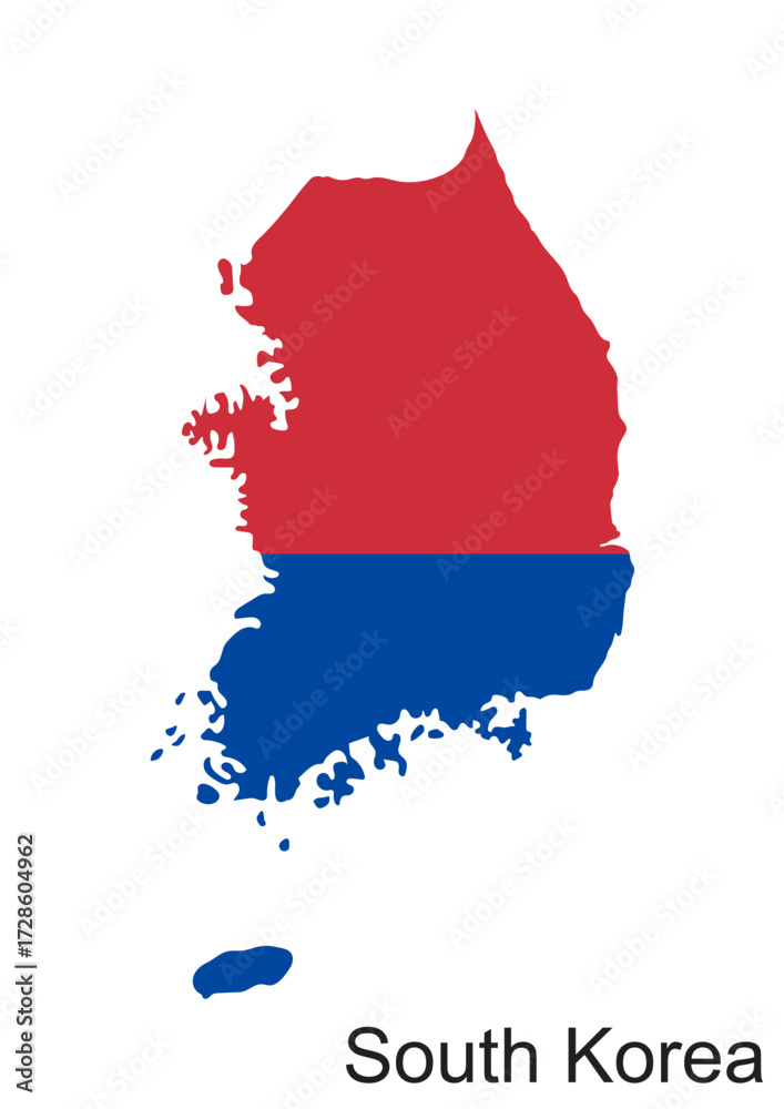 Obraz premium Stylized South Korea Map Vector – Artistic Korean Flag Design, Decorative Outline and Creative Asia Map Illustration
