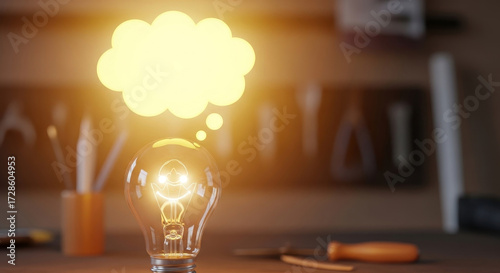 Bright idea shines with creativity, illuminating innovative thoughts for problem-solving and brainstorming in a collaborative environment, sparking inspiration