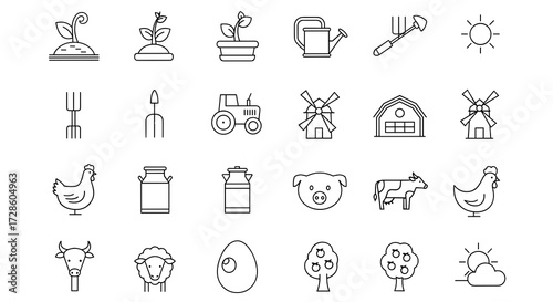 Set of Flat Design Farming and Agriculture Icons for Modern Digital and Print Media