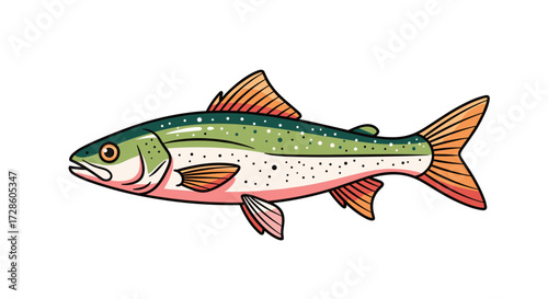 Vector Illustration of a Fish in Bright Flat Design, Side Profile, Isolated for Design Projects