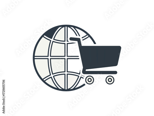 Global shopping cart icon illustration