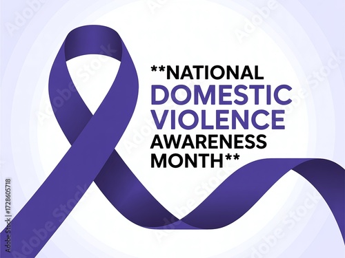 National Domestic Violence Awareness Month Banner with Purple Ribbon for October Charity Campaign and Supportive Background 