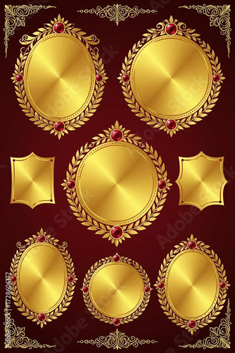 Gold Celtic Knot Design Elements with Red Gems
