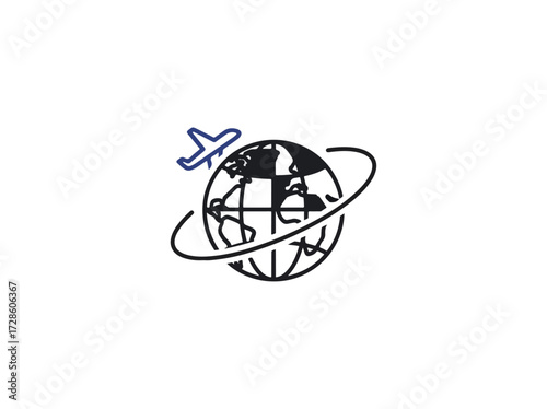 Globe illustration with airplane for travel