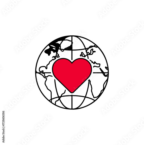 Globe heart graphic symbol