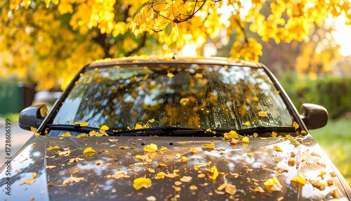 Autumn leaves on a car hood