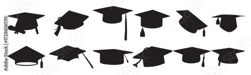 graduation hats silhouette on white background vector illustration