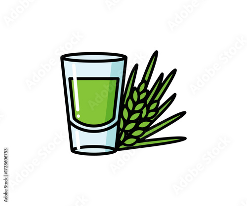 Green beverage shot glass and wheat