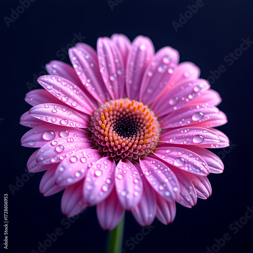 Beautiful pink gerbera daisy flower with petals in macro nature bloom