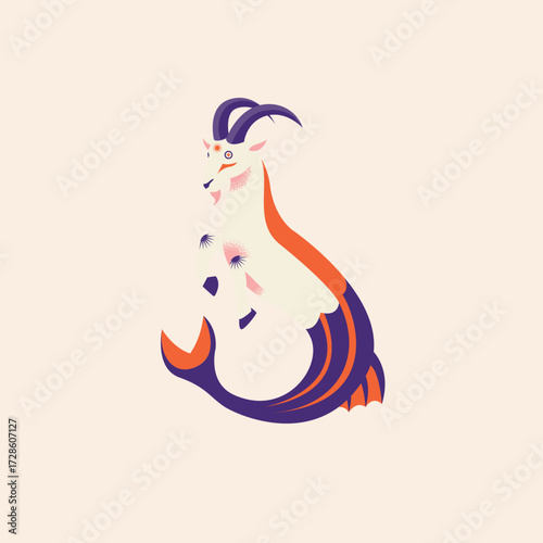 Conceptual illustration of the Capricorn zodiac sign, a mythical sea-goat creature for astrological horoscopes