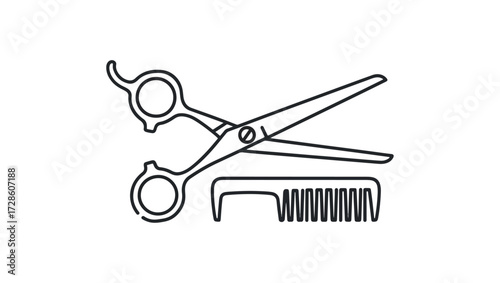 Hairdressing scissors and comb line art illustration