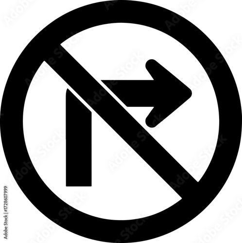 No right turn road sign for traffic safety compliance illustration, prohibition notification design