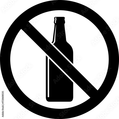 No alcohol symbol, prohibition sign, for restriction and warning in public spaces and events