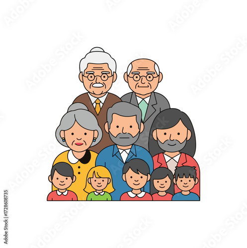 Multigenerational family portrait illustration