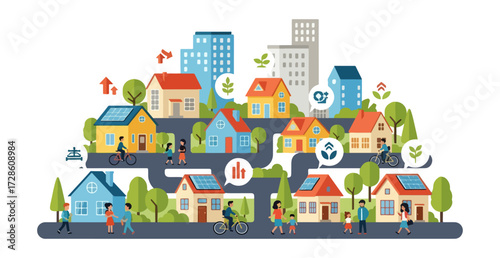 Neighborhood houses illustration flat style