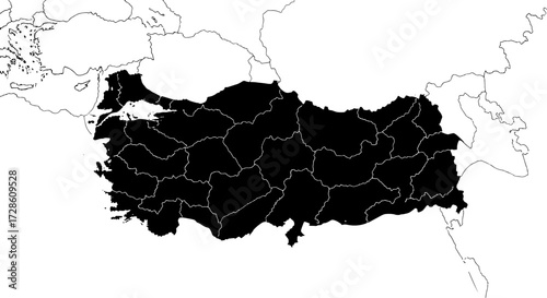 Detailed black outline of Turkey's geographical boundaries, perfect for travel and design