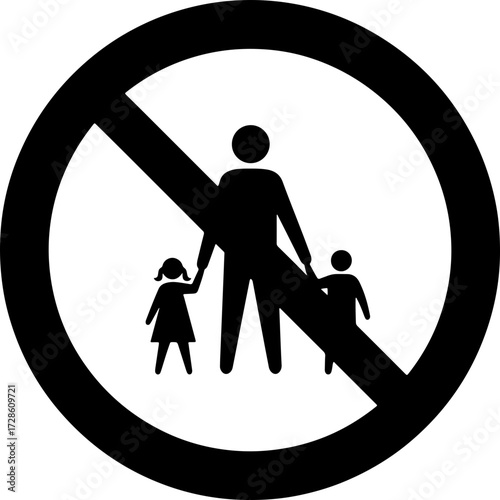 No children allowed symbol, warning about child safety, prohibition sign for public spaces