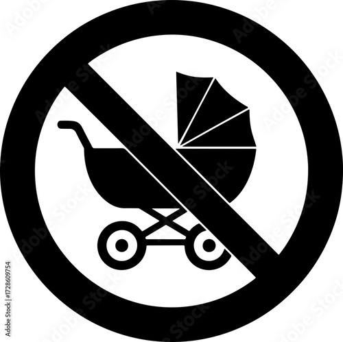 No strollers allowed sign indicating a restricted area with clear visual message