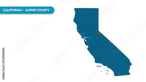 Alpine County Map Video, California map, Political Map of California, national flag and borders, perfect for presentations, travel, education, geography, and global studies.