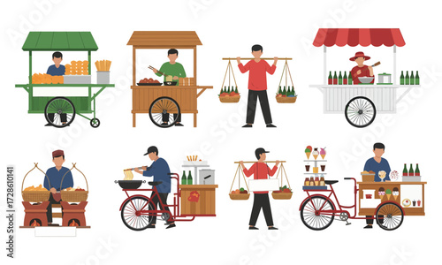 Street Food Market Illustration: A vibrant street food market comes to life through an illustrative depiction of diverse food vendors.