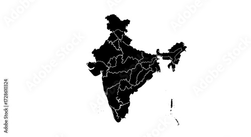 Black and white detailed map of India with state outlines, perfect for travel or business